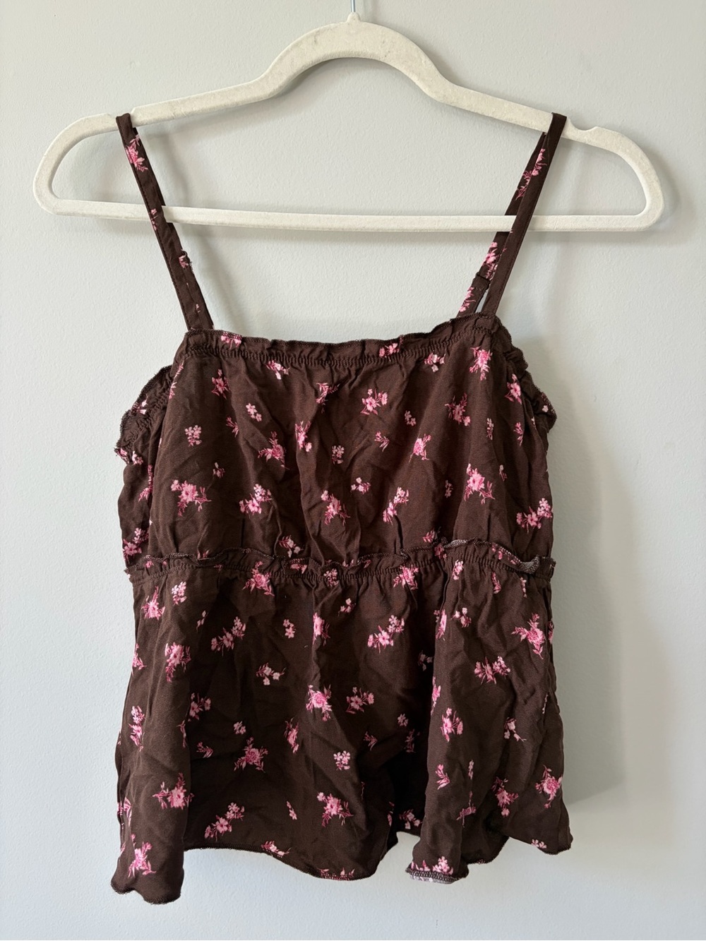 No Boundaries Brown Floral Tank with Pink Accents
